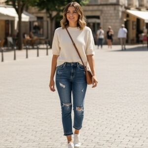 Judy Blue Womens High Waist Jeans Distressed Shaping Cotton Straight Blue 7/28